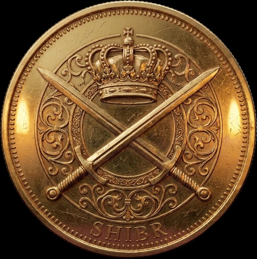 SHIBAR coin tails: crossed swords and crown